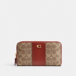 Coach Accordion Zip Wallet In Colorblock Signature Canvas Marrom Vermelhas | COH865521