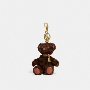 Coach Bear Bag Charm In Signature Shearling Chocolate Marrom | COH866449