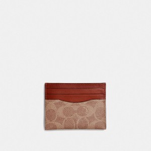 Coach Card Case In Signature Canvas Marrom Vermelhas | COH866764