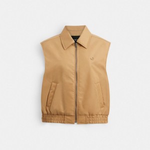 Coach Cropped Vest In Recycled Nylon Caqui | COH865943