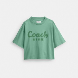 Coach Cursive Signature Cropped T Shirt Verdes | COH865994