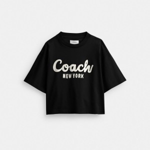 Coach Cursive Signature Cropped T Shirt Pretas | COH865996