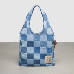 Coach Flat Tote In Denim Checkerboard Azuis | COH865083