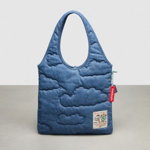 Coach Flat Tote With Cloud Quilting Azuis | COH865107