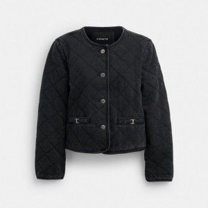 Coach Heritage C Quilted Denim Jacket In Organic Cotton Pretas | COH865940