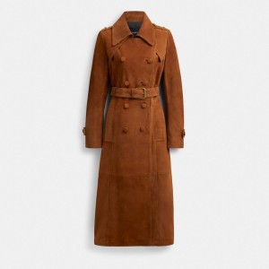 Coach Heritage C Suede Trench Coat Marrom | COH865931