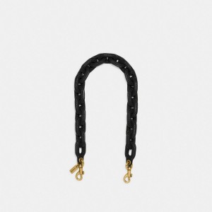 Coach Leather Covered Short Chain Strap Pretas | COH866451