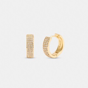 Coach Pavé Huggie Earrings Douradas | COH866092