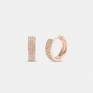 Coach Pavé Huggie Earrings Rosa Douradas | COH866193