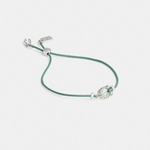 Coach Pavé Signature Leather Slider Bracelet Prateadas Verdes | COH866227