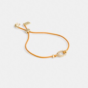 Coach Pavé Signature Leather Slider Bracelet Douradas Laranja Multicoloridas | COH866232