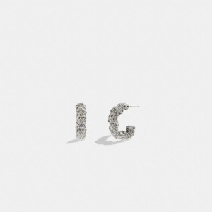 Coach Pavé Tea Rose Hoop Earrings Prateadas | COH866118