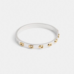 Coach Pegged Signature Hinged Bangle Douradas Prateadas | COH866198