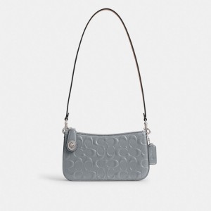 Coach Penn Shoulder Bag In Signature Leather Prateadas Cinzentas Azuis | COH864889