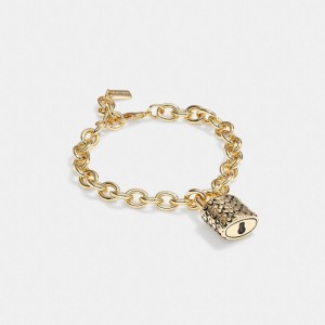 Coach Quilted Padlock Chain Bracelet Douradas Pretas | COH866181