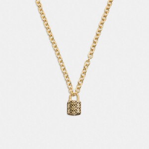 Coach Quilted Padlock Chain Necklace Douradas Pretas | COH866183