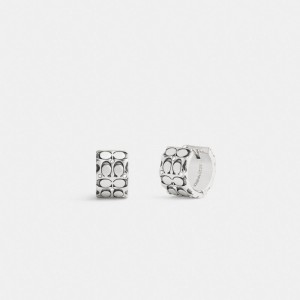 Coach Quilted Signature Huggie Earrings Prateadas | COH866200