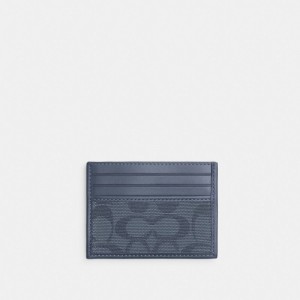 Coach Refined Card Case In Signature Canvas Jacquard Azul Marinho | COH866773