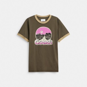 Coach Roadside Ringer T Shirt Pretas | COH866923