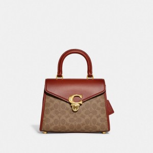 Coach Sammy Top Handle Bag In Signature Canvas Marrom Vermelhas | COH865407