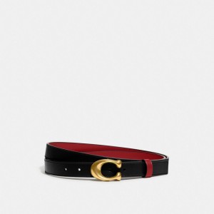 Coach Sculpted C Buckle Cut To Size Reversible Belt, 25 Mm Pretas Vermelhas | COH866322