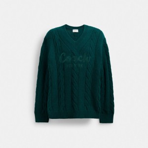Coach Signature Sweater In Recycled Wool Verdes | COH866890