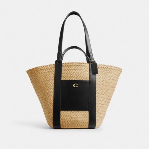 Coach Straw Pocket Tote Bege | COH865056