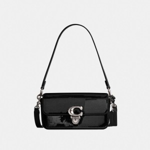 Coach Studio Baguette Bag With Sequins Prateadas Pretas | COH864925