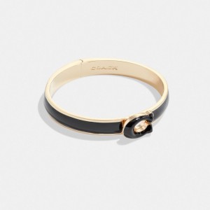 Coach Tabby Enamel Hinged Bangle Douradas Pretas | COH866110