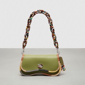 Coach Wavy Dinky Bag With Colorful Binding In Upcrafted Leather Verde Oliva Verdes Multicoloridas | COH864850