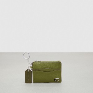 Coach Wavy Zip Card Case In Pebbled Coachtopia Leather With Key Ring Verde Oliva Verdes | COH865561