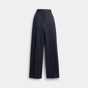 Coach Wide Leg Trousers Azul Marinho Branco | COH866033