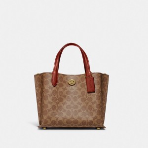Coach Willow Tote Bag 24 In Signature Canvas Marrom Vermelhas | COH865324