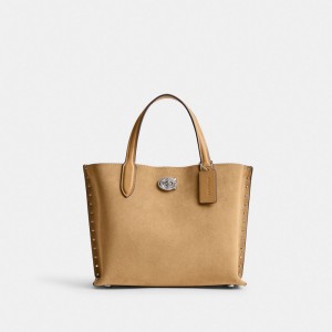 Coach Willow Tote Bag 24 With Rivets Prateadas | COH865084