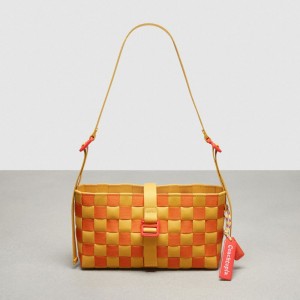 Coach Woven Checkerboard Shoulder Bag With Webbing Amarelas Laranja | COH864870