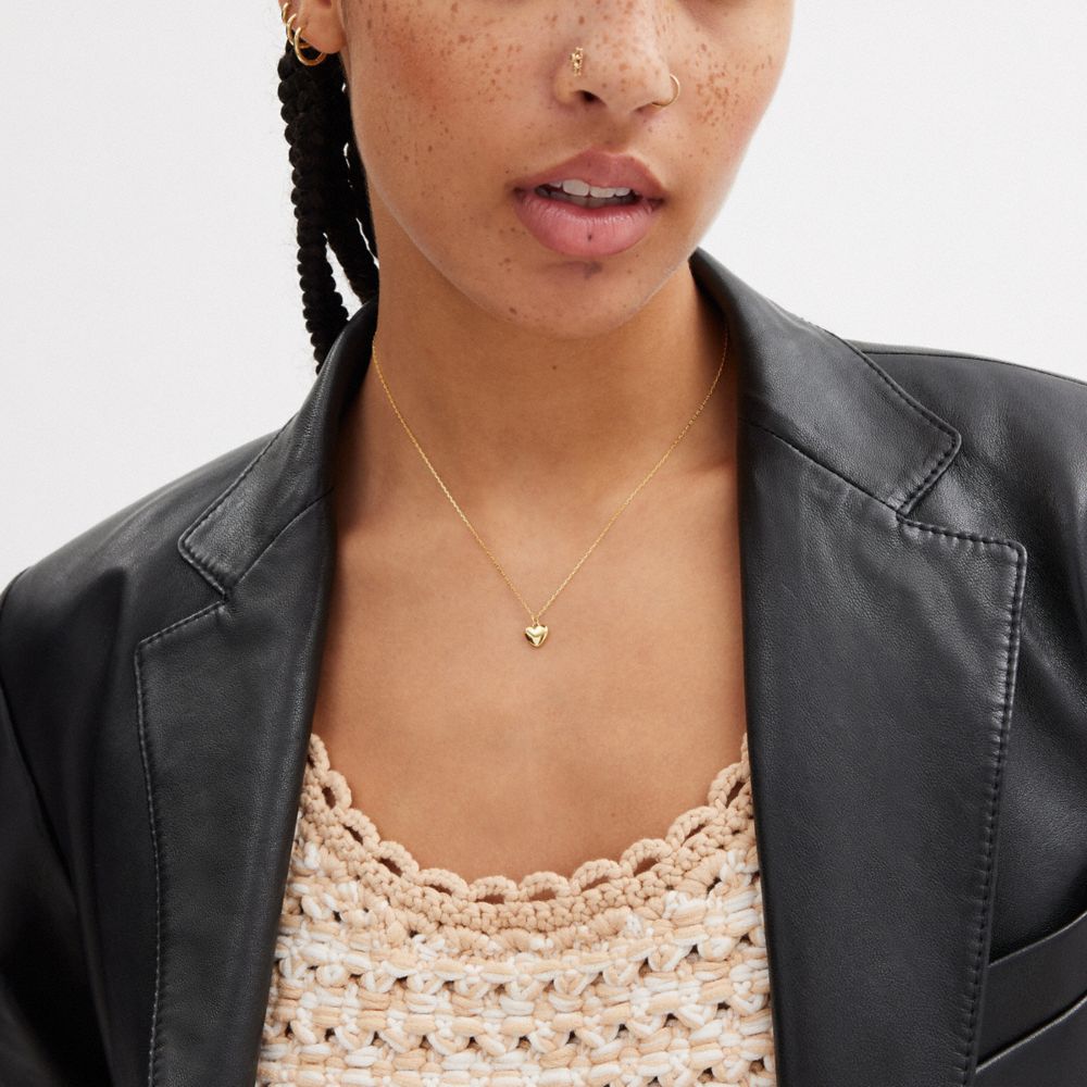 Coach 14 K Gold Heart Pendant Necklace Douradas | COH866120