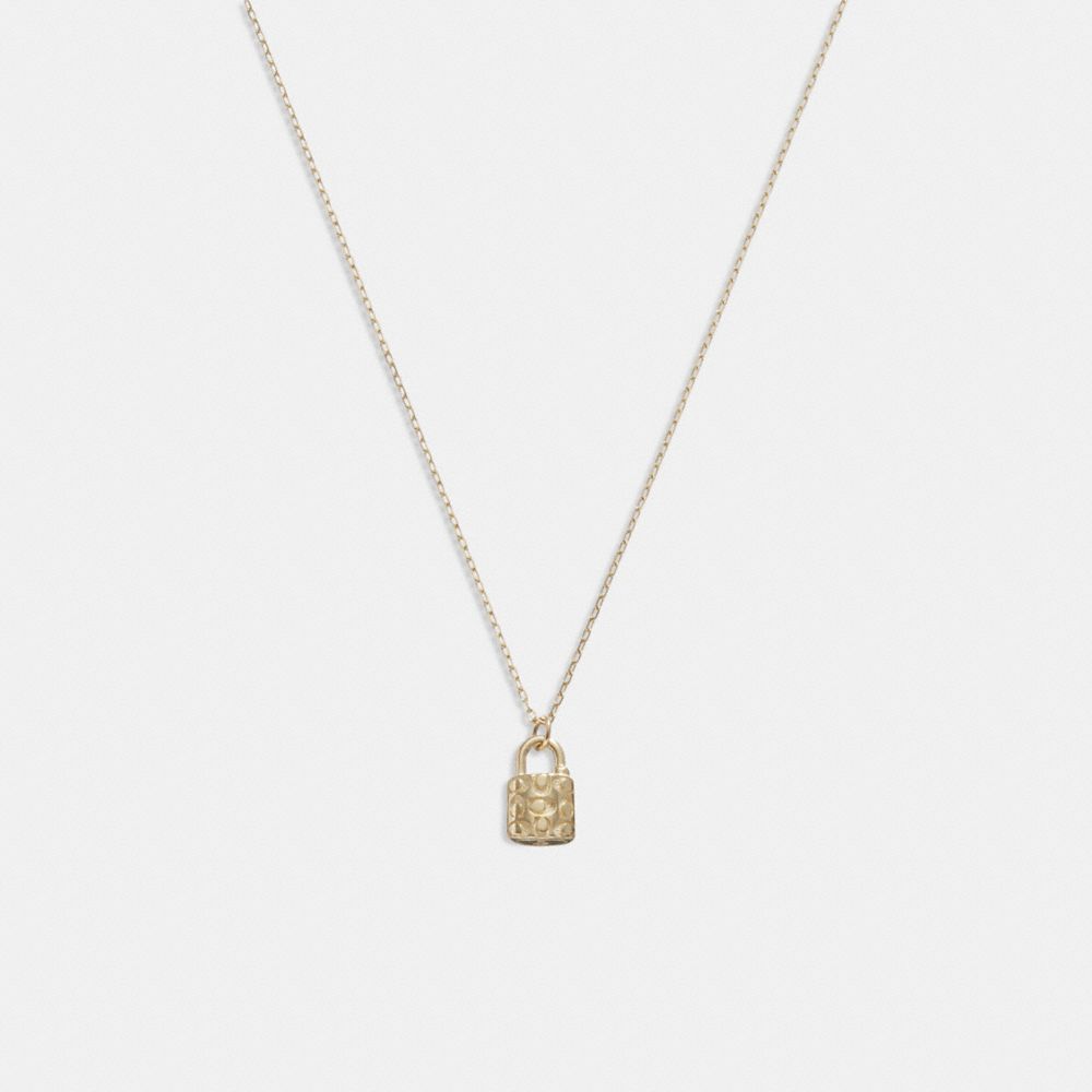 Coach 14 K Gold Quilted Signature Padlock Pendant Necklace Douradas | COH866103
