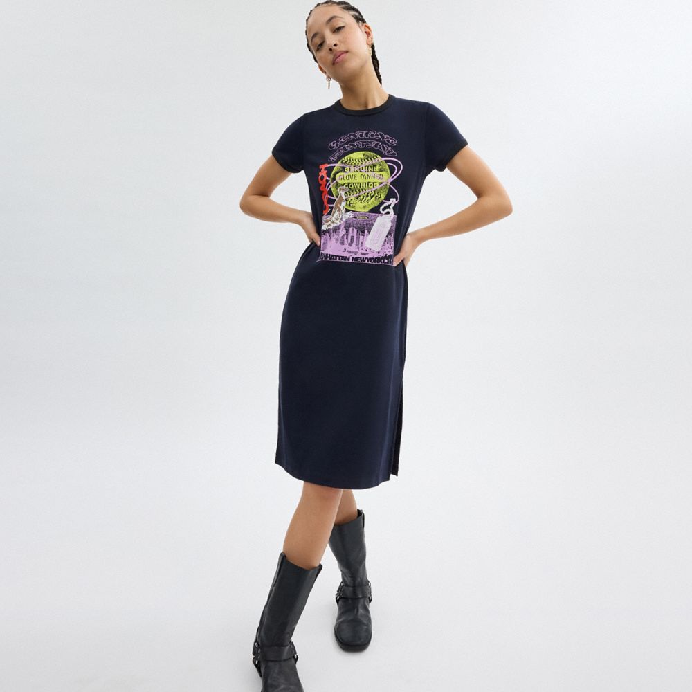 Coach 90's T Shirt Dress In Organic Cotton Azul Marinho | COH866070