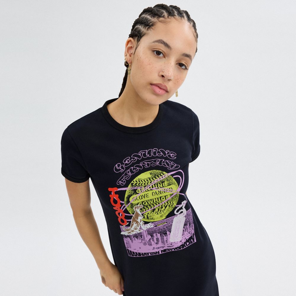Coach 90's T Shirt Dress In Organic Cotton Azul Marinho | COH866070