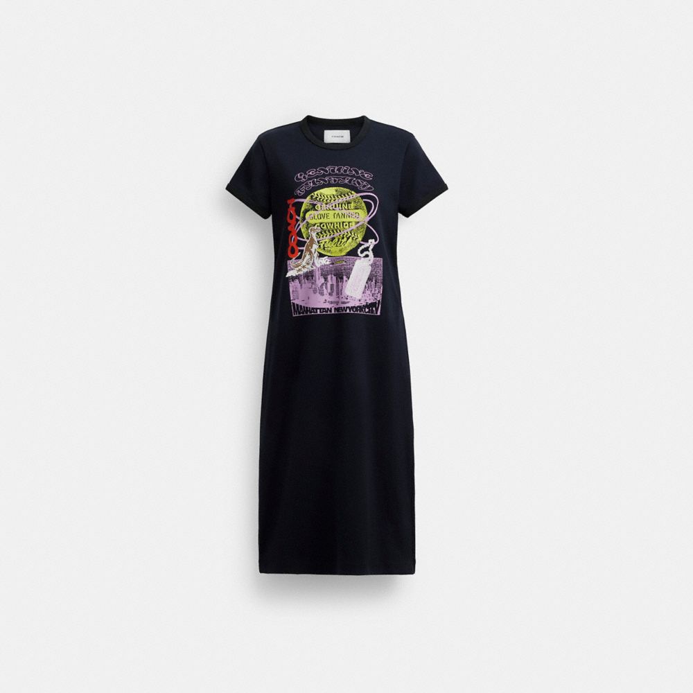 Coach 90's T Shirt Dress In Organic Cotton Azul Marinho | COH866070
