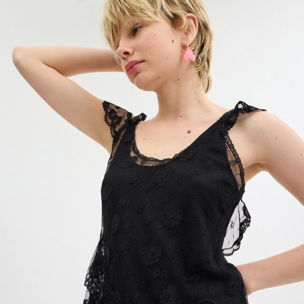 Coach All Over Lace Mini Dress Pretas | COH866058