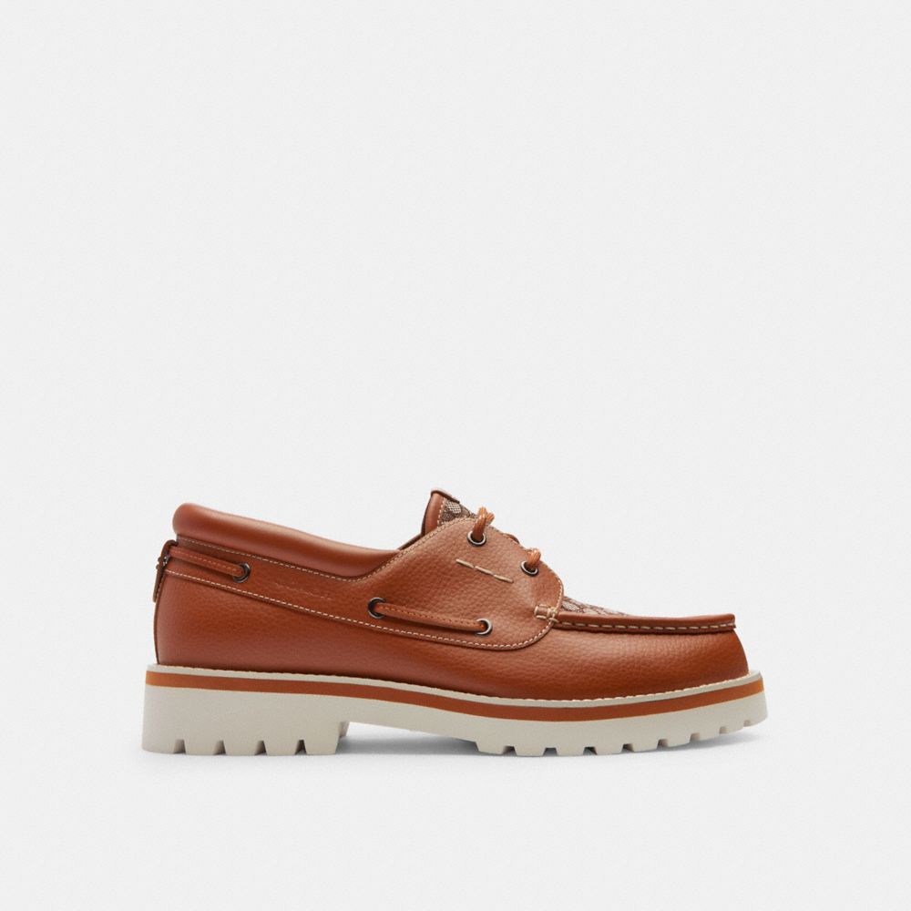 Coach Benson Boat Shoe In Signature Jacquard Marrom | COH866830