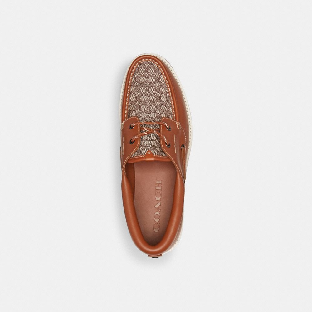 Coach Benson Boat Shoe In Signature Jacquard Marrom | COH866830
