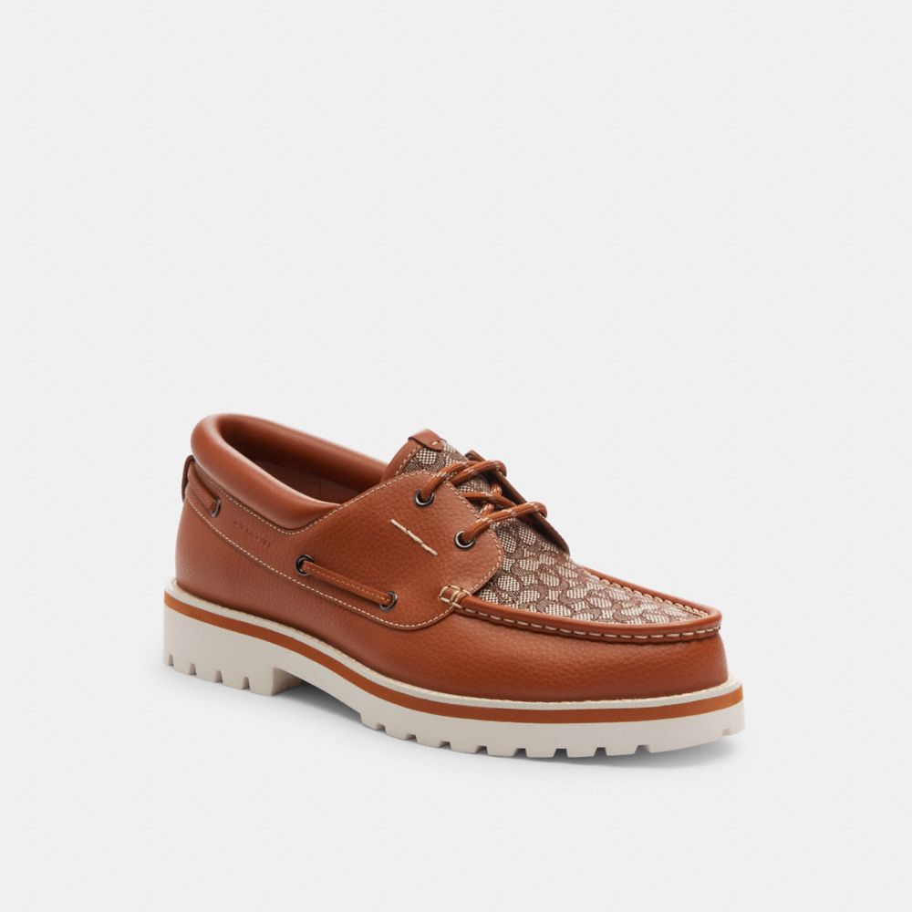 Coach Benson Boat Shoe In Signature Jacquard Marrom | COH866830