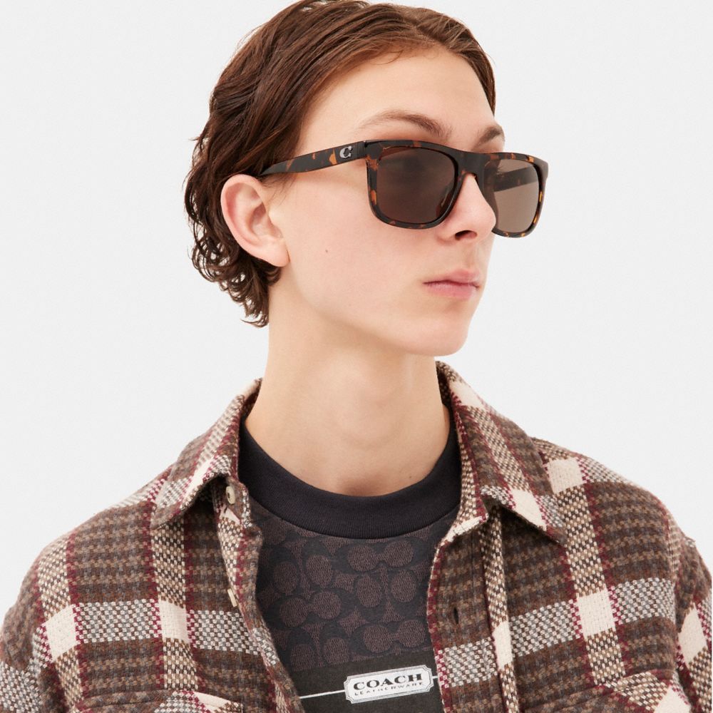 Coach Beveled Signature Flat Top Square Sunglasses Marrom | COH866339