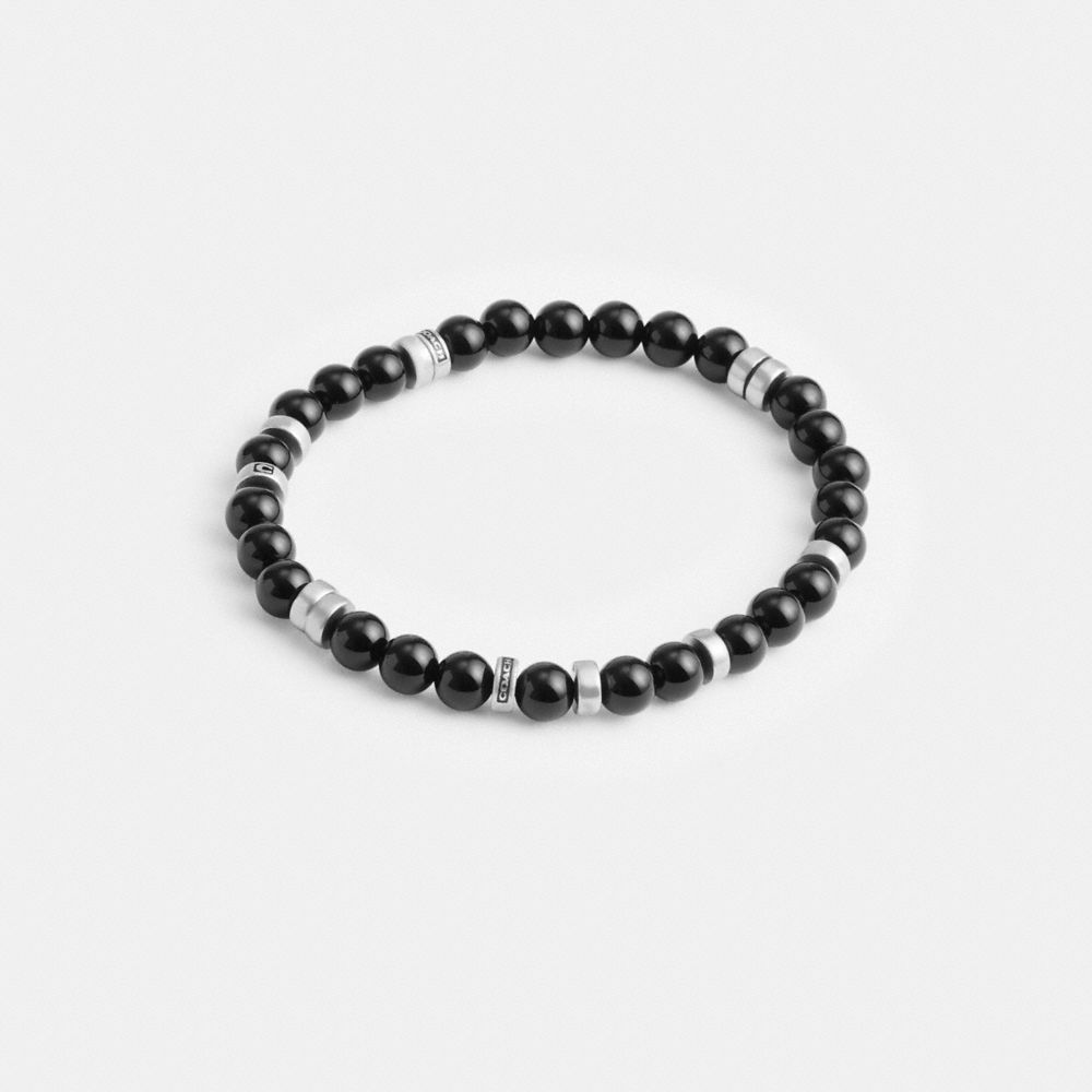 Coach Black Onyx Beaded Disk Bracelet Prateadas Pretas | COH867008