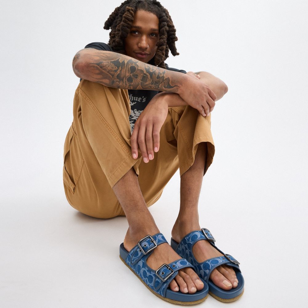 Coach Buckle Strap Sandal In Signature Denim Azuis | COH866848
