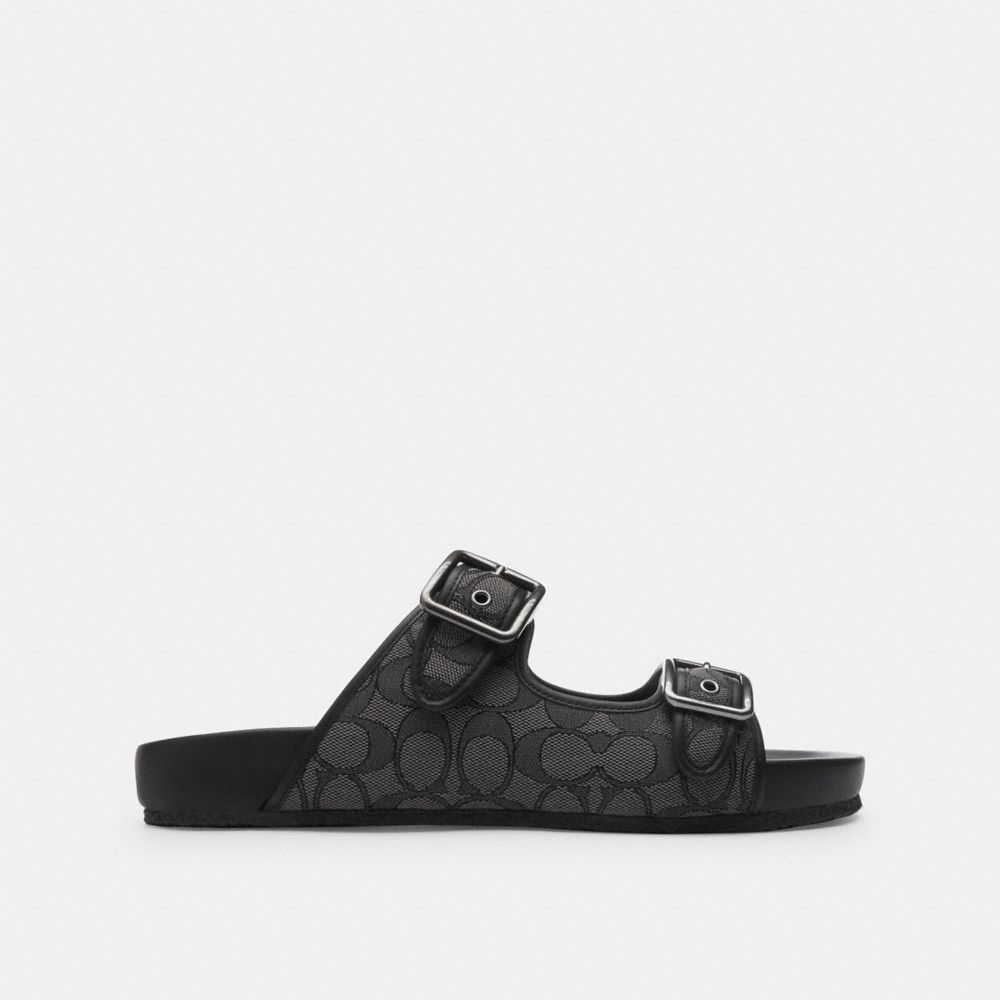 Coach Buckle Strap Sandal In Signature Jacquard Pretas | COH866850