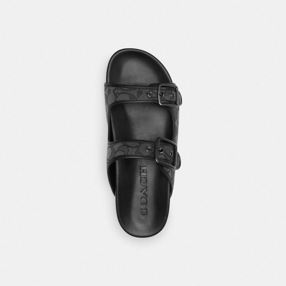 Coach Buckle Strap Sandal In Signature Jacquard Pretas | COH866850