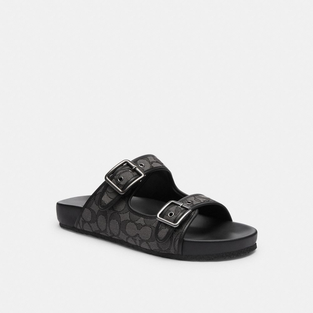 Coach Buckle Strap Sandal In Signature Jacquard Pretas | COH866850